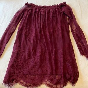 Super cute burgundy off the shoulder dress